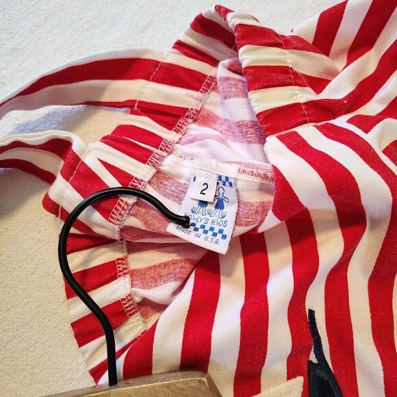 Vtg Kelly’s Kids Sailboat Romper Red White Stripe Nautical Overall Shortall 2T - Picture 5 of 5